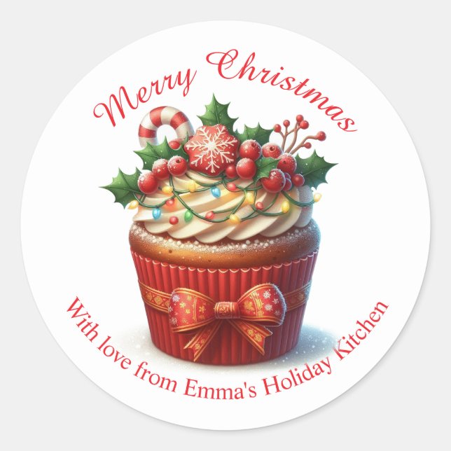 Rond Boulangerie de Noël Joyeux Sticker Cupcake (Devant)