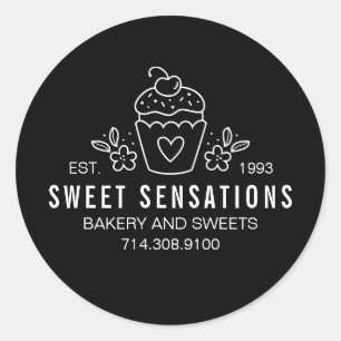 Rond Boulangerie moderne noir blanc Sticker Cupcake
