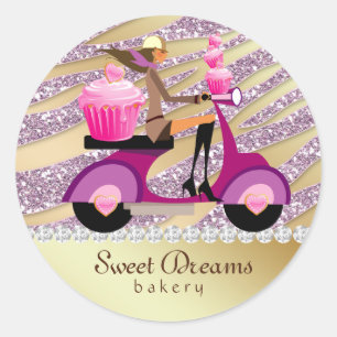 Rond Boulangerie Sticker Sparkle Zebra Scooter fille ro