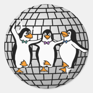 Rond Boule Disco avec Sticker Pingouins Dansants (Round