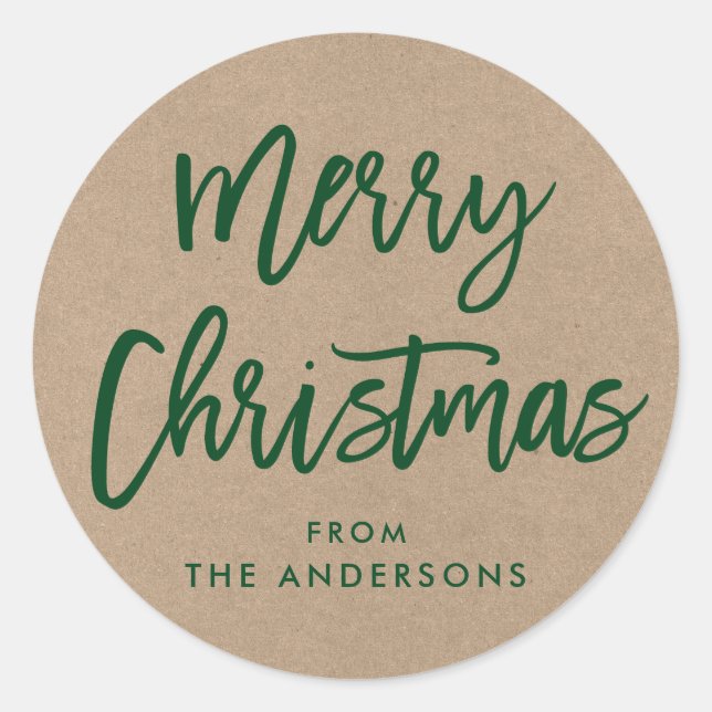 Rond Brosse Script Sticker cadeau Kraft Green (Devant)