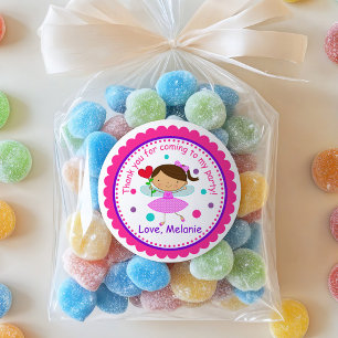 Rond Brunette Fairy Princess Sticker d'anniversaire
