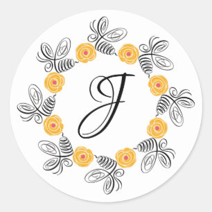 Rond Bumblebee Sticker Monogram Flower