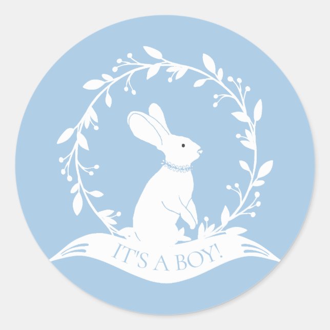 Rond Bunny It'a Boy Faveur Sticker (Devant)