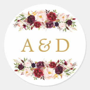 Rond Burgundy Marsala Floral Wedding Favor Sticker