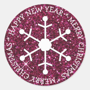 Rond Burgundy Snowflake Joyeux Sticker de Noël