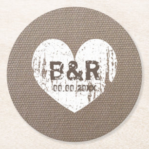 Rond Burlap pays chic dessous de verre monogramme pour