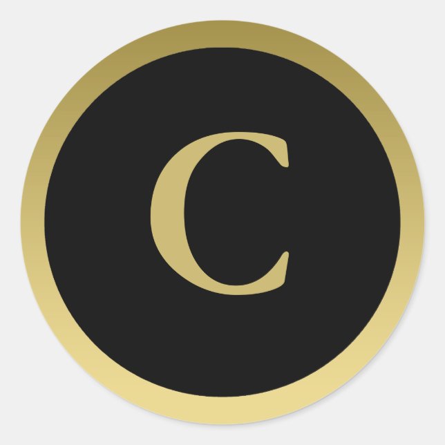 Rond C :: Monogramme C Élégant Sticker Or et Noir (Devant)