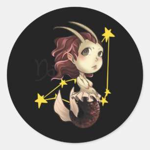 Rond Capricorn Chibi Anime Cute Girl Sticker