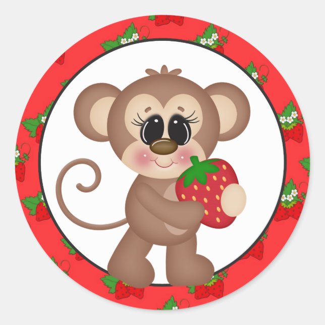 Rond Caricature de fraise Monkey fun sticker (Devant)