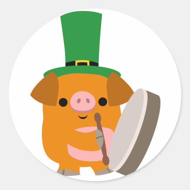 Rond Cartoon Pig jouant Bodhran :) sticker St Patty (Devant)