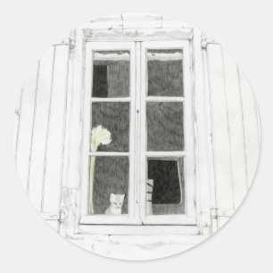 Rond Cat in Window Sticker