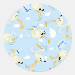 Rond C'est un garçon Bébé Sticker avec des cigognes