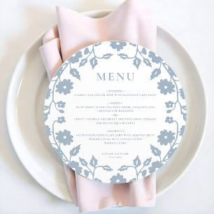 Rond Charmant Dusty Blue Folk Floral Mariage Menu