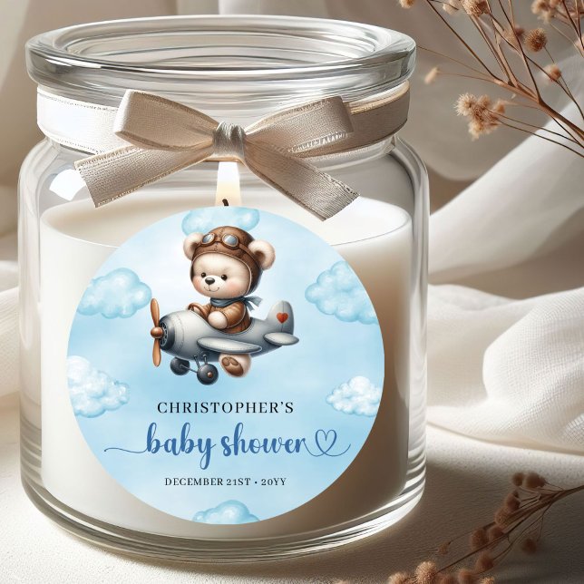 Rond Charming Boy Baby Shower Sticker Teddy Bear Pilot  (Charming Boy Baby Shower Sticker Teddy Bear Pilot Blue Brown

)