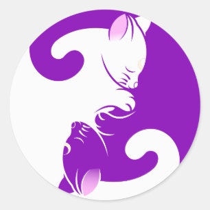 Rond Chat blanc violet Kitten Yin Yang Sticker