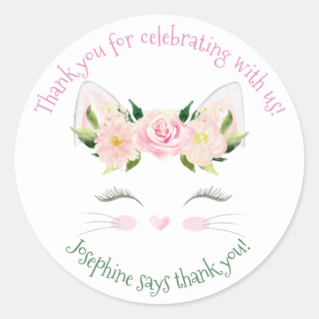 Rond Chat-chat Fleurs Anniversaire Classique Sticker Ro (Devant)
