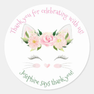 Rond Chat-chat Fleurs Anniversaire Classique Sticker Ro