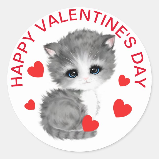 Rond Chat Coeur mignon Sticker Saint Valentin (Devant)