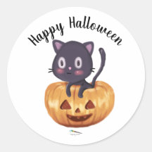 Chat noir dans un Citrouille | Sticker Halloween