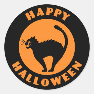 Rond Chat noir vintage - Happy Halloween Sticker