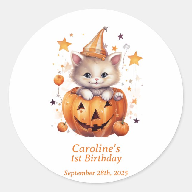 Rond Chat Surprise dans un Citrouille : Sticker de fête (Devant)