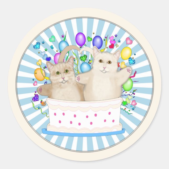 Rond Chats Joyeux Sticker Classic Round Anniversaire (Devant)