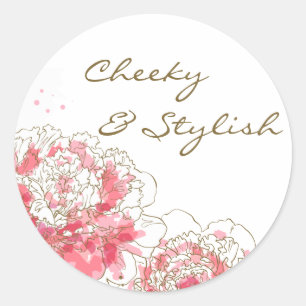 Rond Chaud rose Aquarelle Peonies Sticker personnalisab