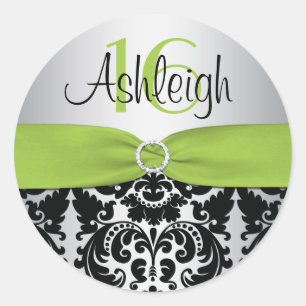 Rond Chaux, argent et noir Damask Sweet 16 Sticker