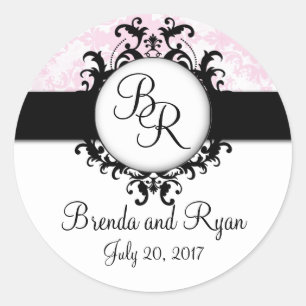 Rond Chic rose Damask Sticker Mariage initial