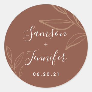 Rond Chic Terracotta avec Sticker Mariage feuille