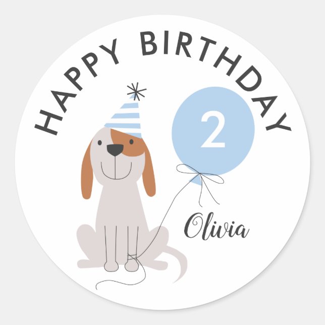 Rond Chien Chien Bleu Joyeux Anniversaire Sticker (Devant)