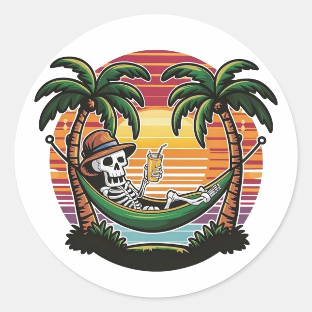 Rond Chill Skeleton Beach Sticker  (Devant)