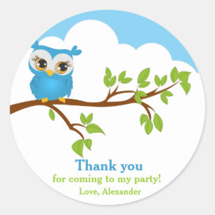 Rond Chouette sur Branche Garçon Sticker Merci d'annive