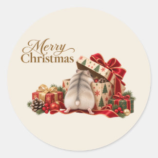 Rond Christmas Hamster Exploring Gifts Sticker