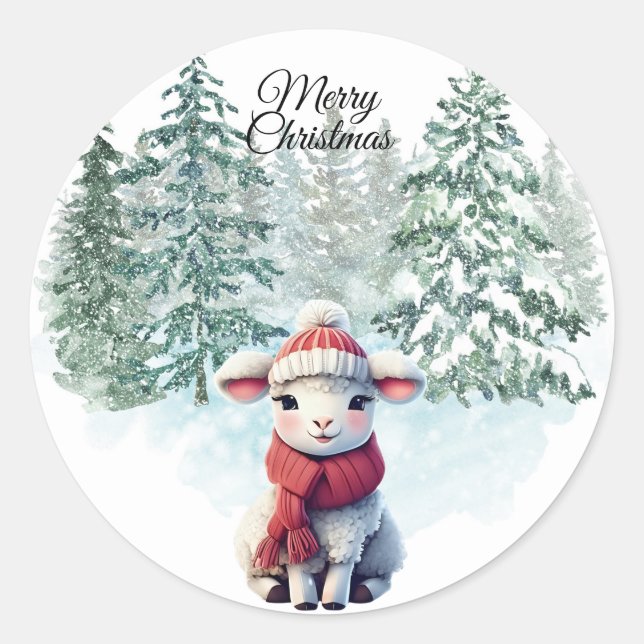 Rond Christmas Lamb Sticker (Devant)
