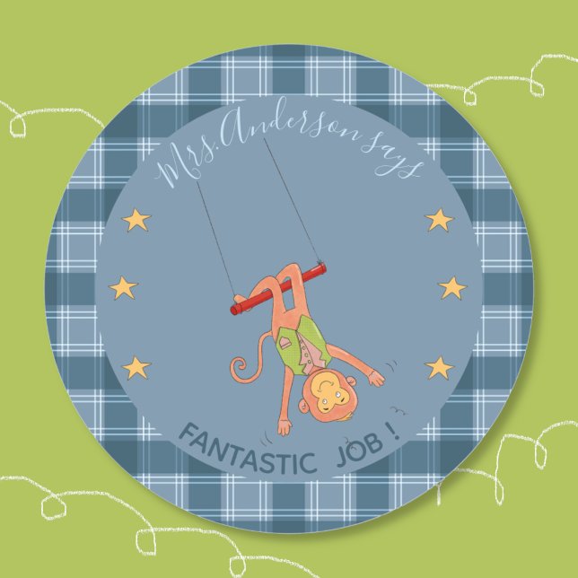 Rond Circus Monkey Student Blue Reward Sticker (Circus acrobat monkey student blue reward sticker .)
