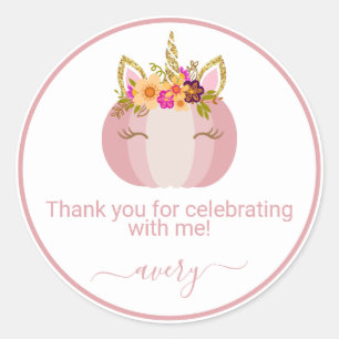 Rond Citrouille Unicorn   Sticker d'anniversaire