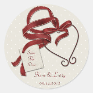 Rond Coeur De Ruban Rouge Économisez Le Sticker Date