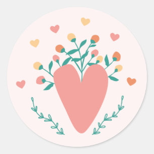 Rond Coeur Fleur sauvage mignon Sticker Saint-Valentin