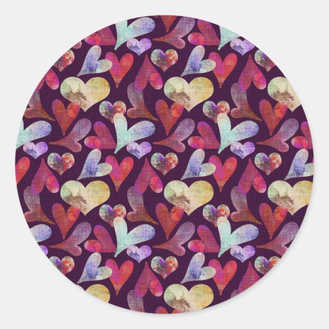 Rond Coeurs aquarelle, Sticker rond, Glossy (Devant)