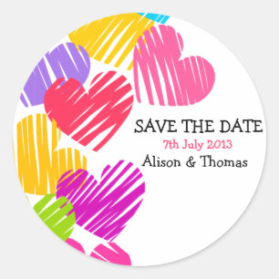 Rond Coeurs vibrants Sticker 'Save the date'