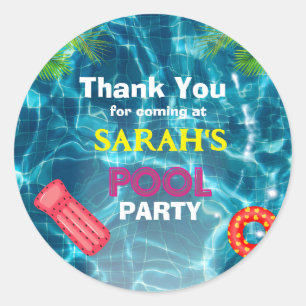 Rond Cool Pool Party   Sticker d'anniversaire de natati