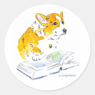 Rond Corgi Lit Un Bon Sticker De Livre