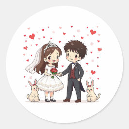 Rond Couple Mariage de conte de fée souriante - Sticker