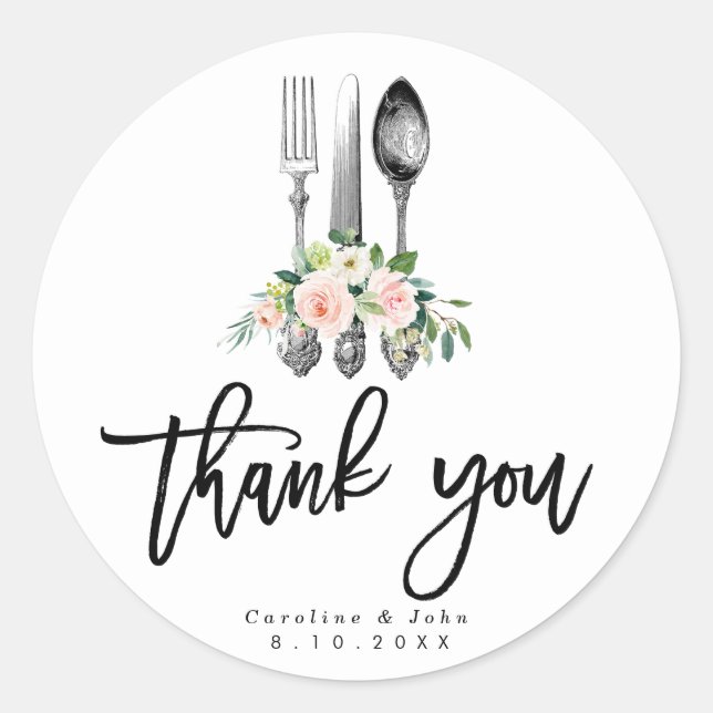 Rond couverts fleuris roses rustiques merci sticker (Devant)