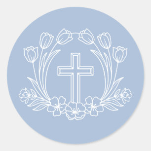 Rond Croix florale simple sur Sticker bleu clair