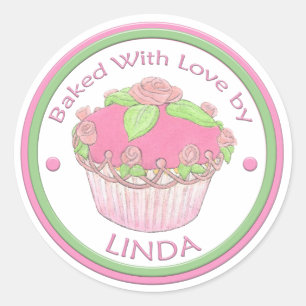 Rond Cuit avec amour Sticker personnalisé~CUPCAKE ROSE