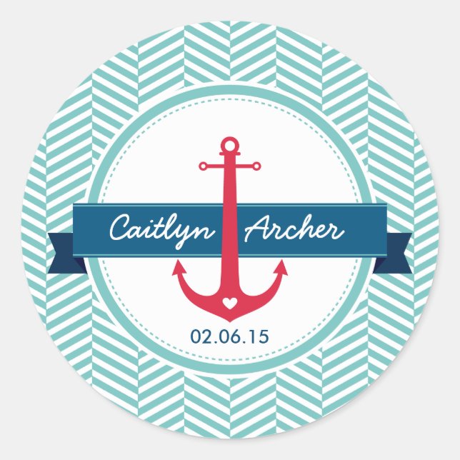 Rond CUSTOM STICKER monogramme moderne ancre nautique (Devant)