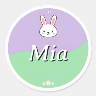 Rond Customizable Kids Name Sticker – Bunny & Flowers